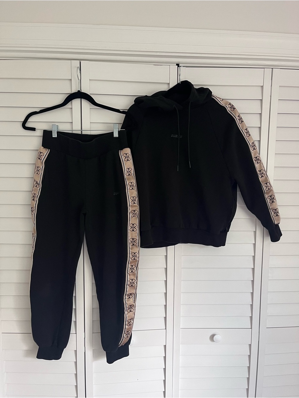 Guess Black Joggers with Beige Logo Side Tape